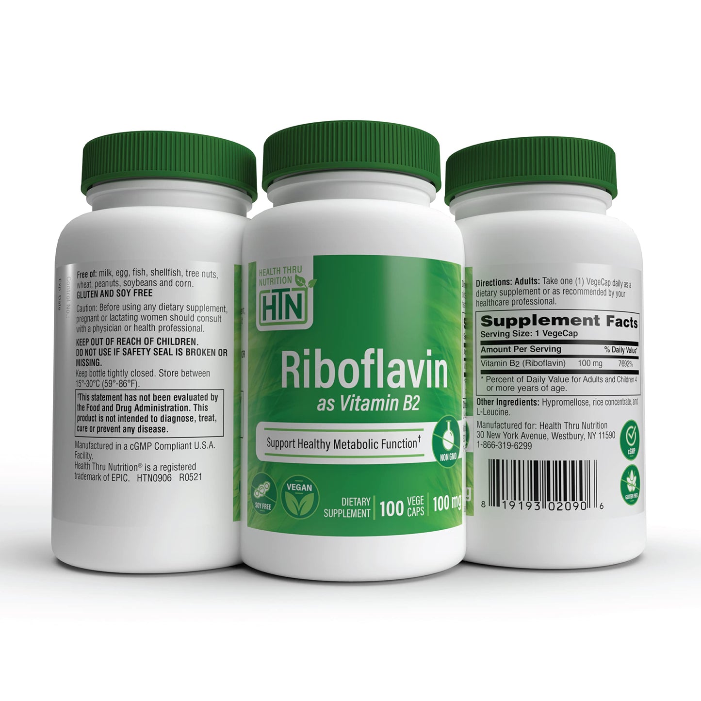 Health Thru Nutrition Riboflavin high-potency metabolic support bottle side view