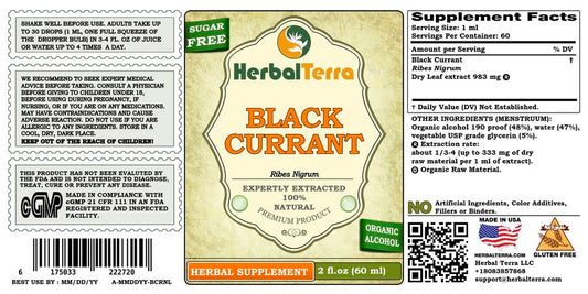 Herbal Terra Black Currant liquid extract label details
