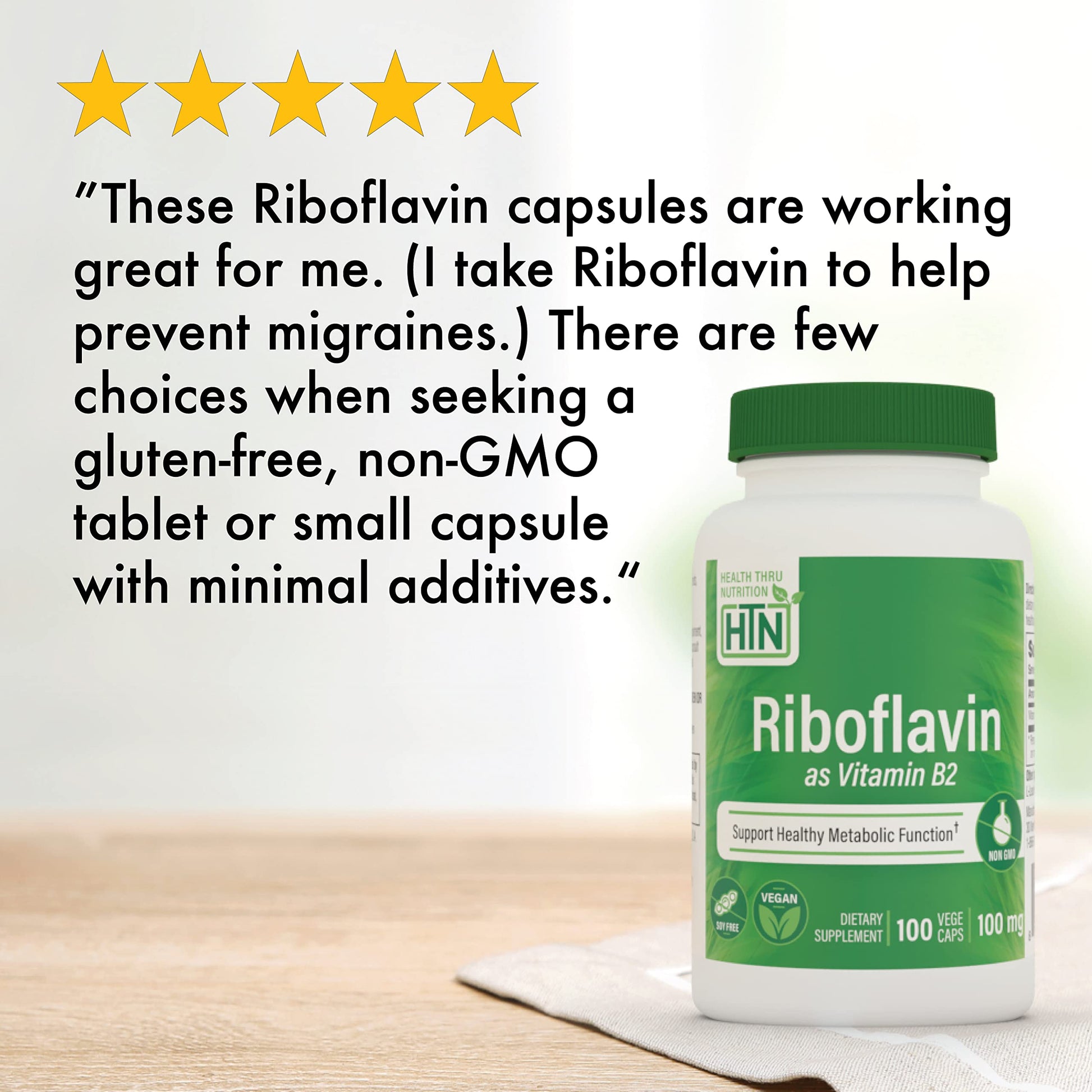 Hypoallergenic vegan vegetable capsules of Riboflavin 100mg for daily wellness