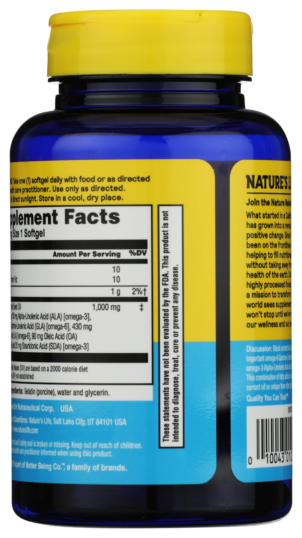 Health From The Sun black currant oil nutritional label