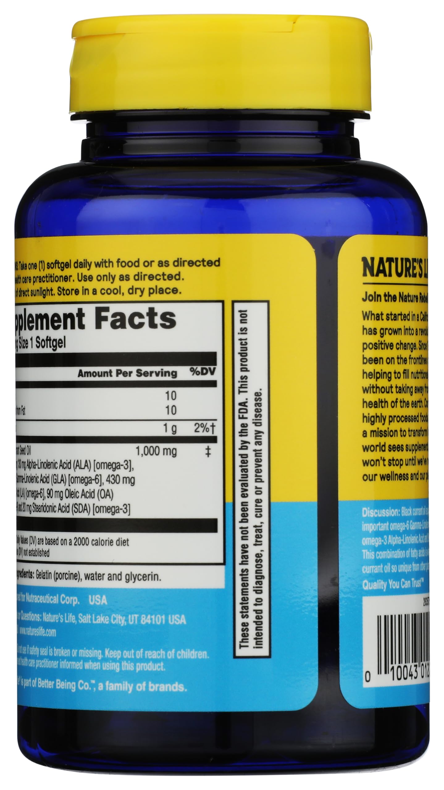 Close up of Health From The Sun Black Currant Oil supplement label