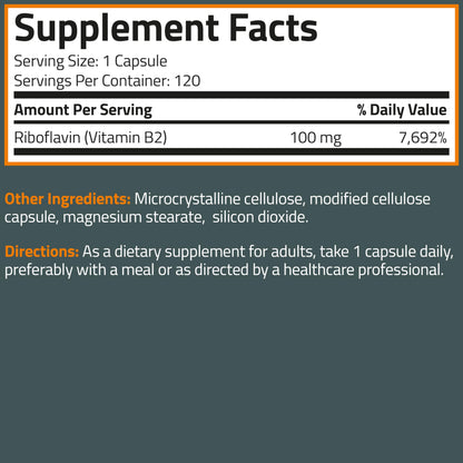 Bronson Basics Vitamin B2 vegetarian capsules bottle standing upright on clean surface