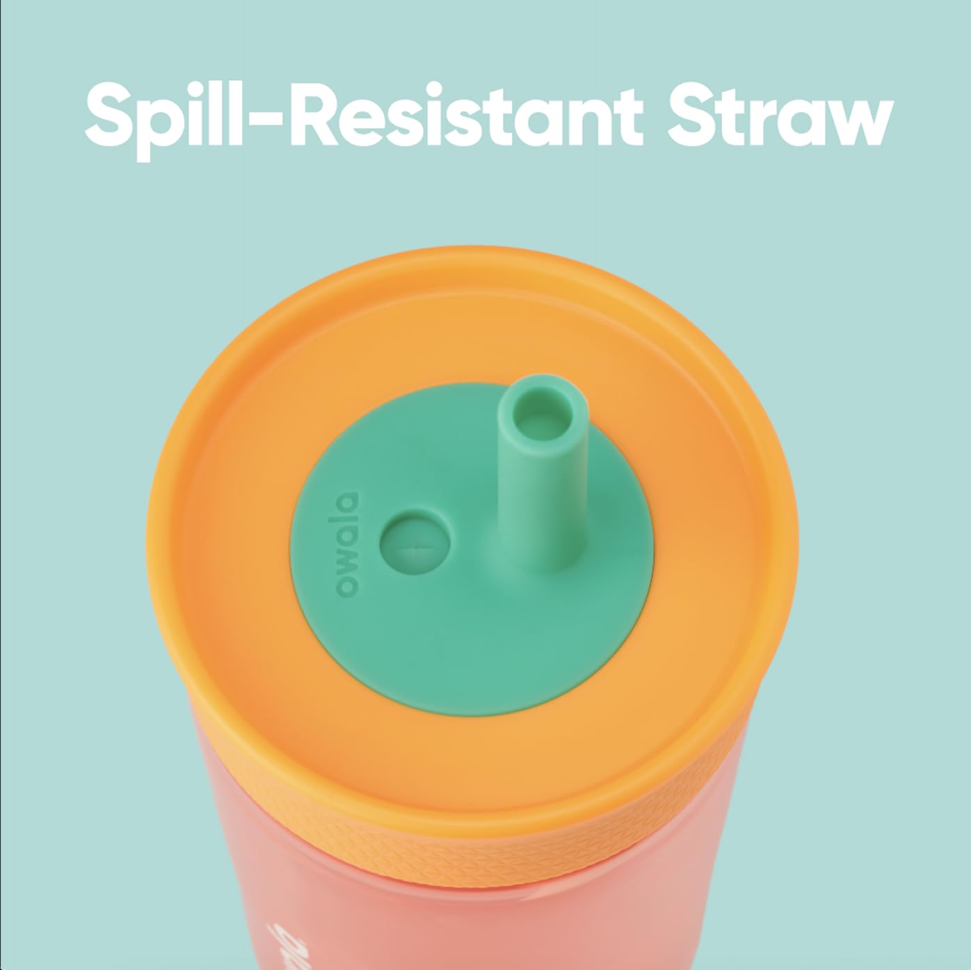 Owala fifteen ounce kids water bottle showing spill resistant lid setup.