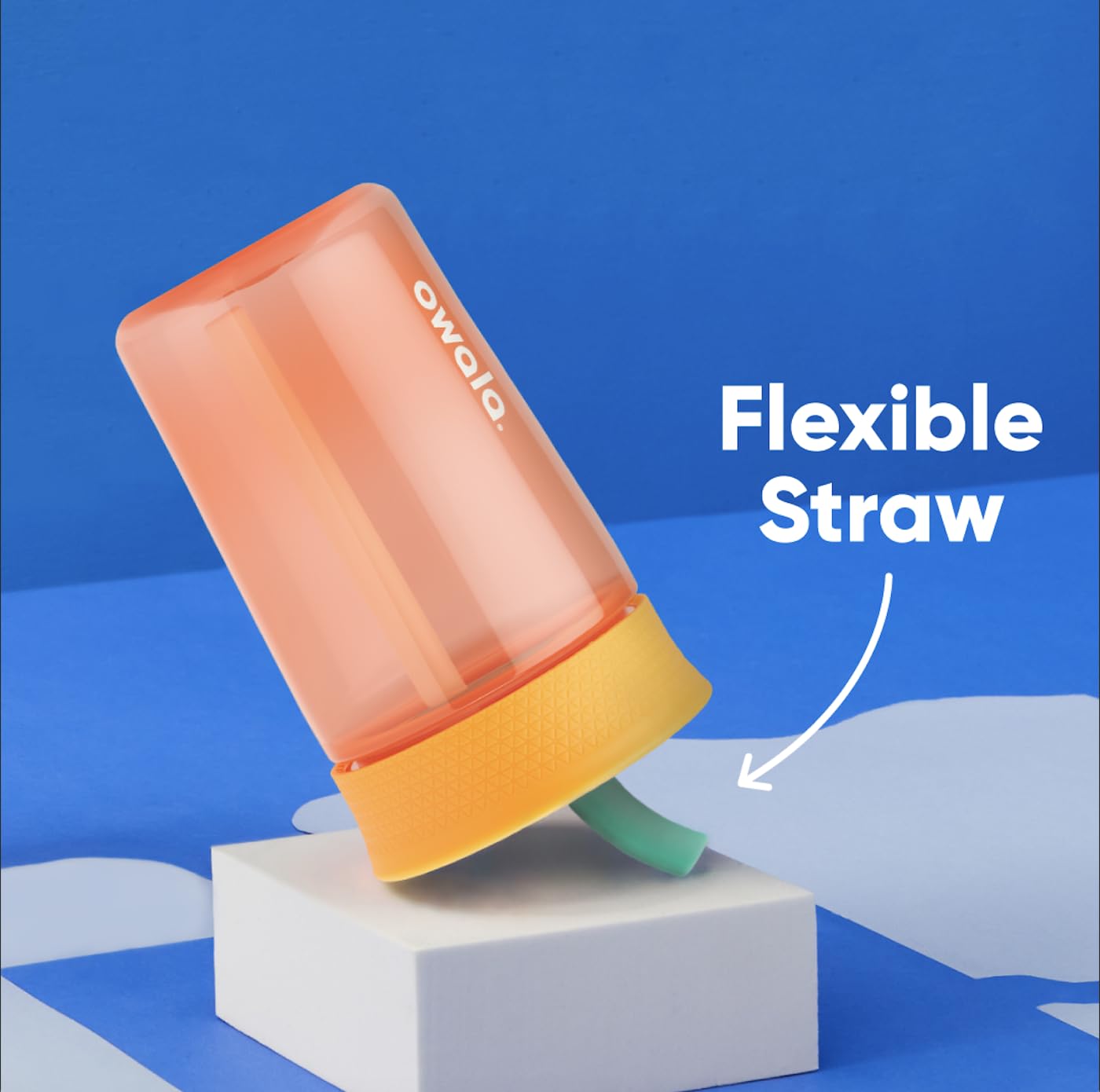 Orange and peach insulated children cup with removable straw detached.