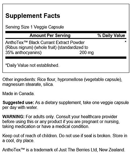 Swanson Black Currant 30 vegetarian capsules supplement label