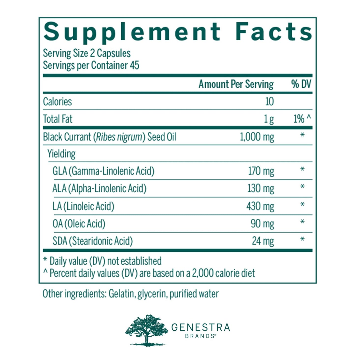 Genestra GLA 90 supplement bottle showing essential fatty acids