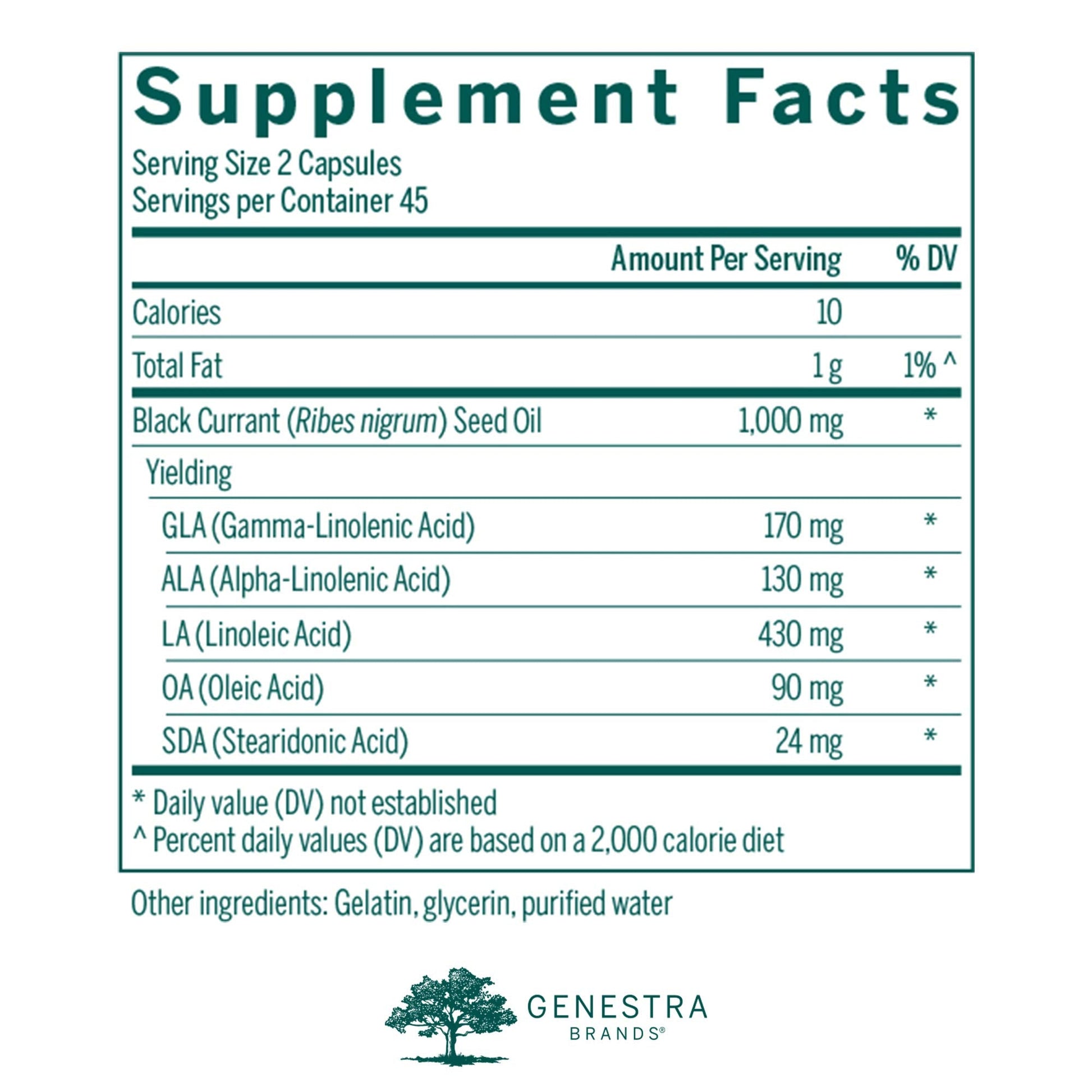 Genestra GLA 90 supplement bottle showing essential fatty acids
