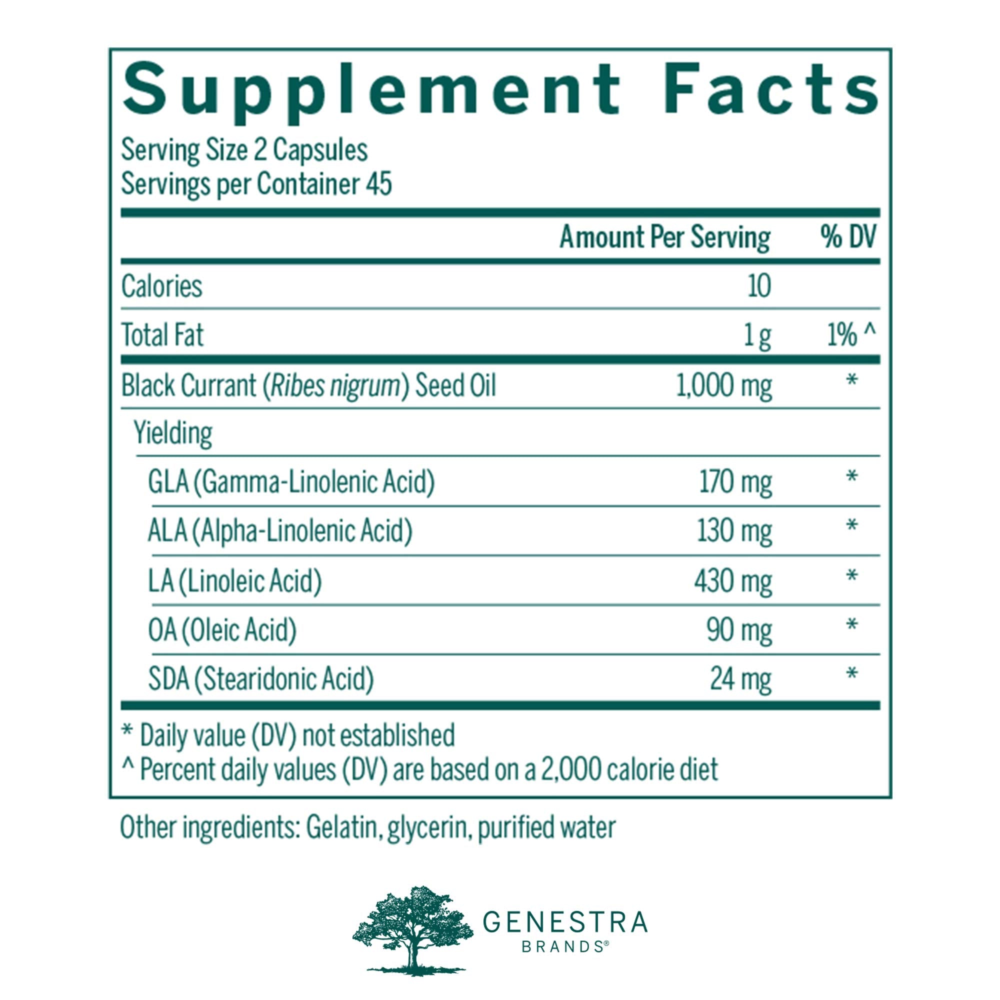 Genestra GLA 90 supplement bottle showing essential fatty acids