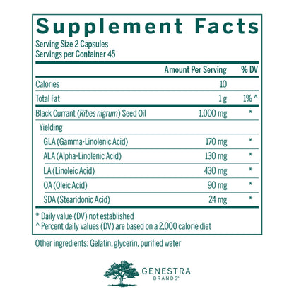 Genestra GLA 90 supplement bottle showing essential fatty acids