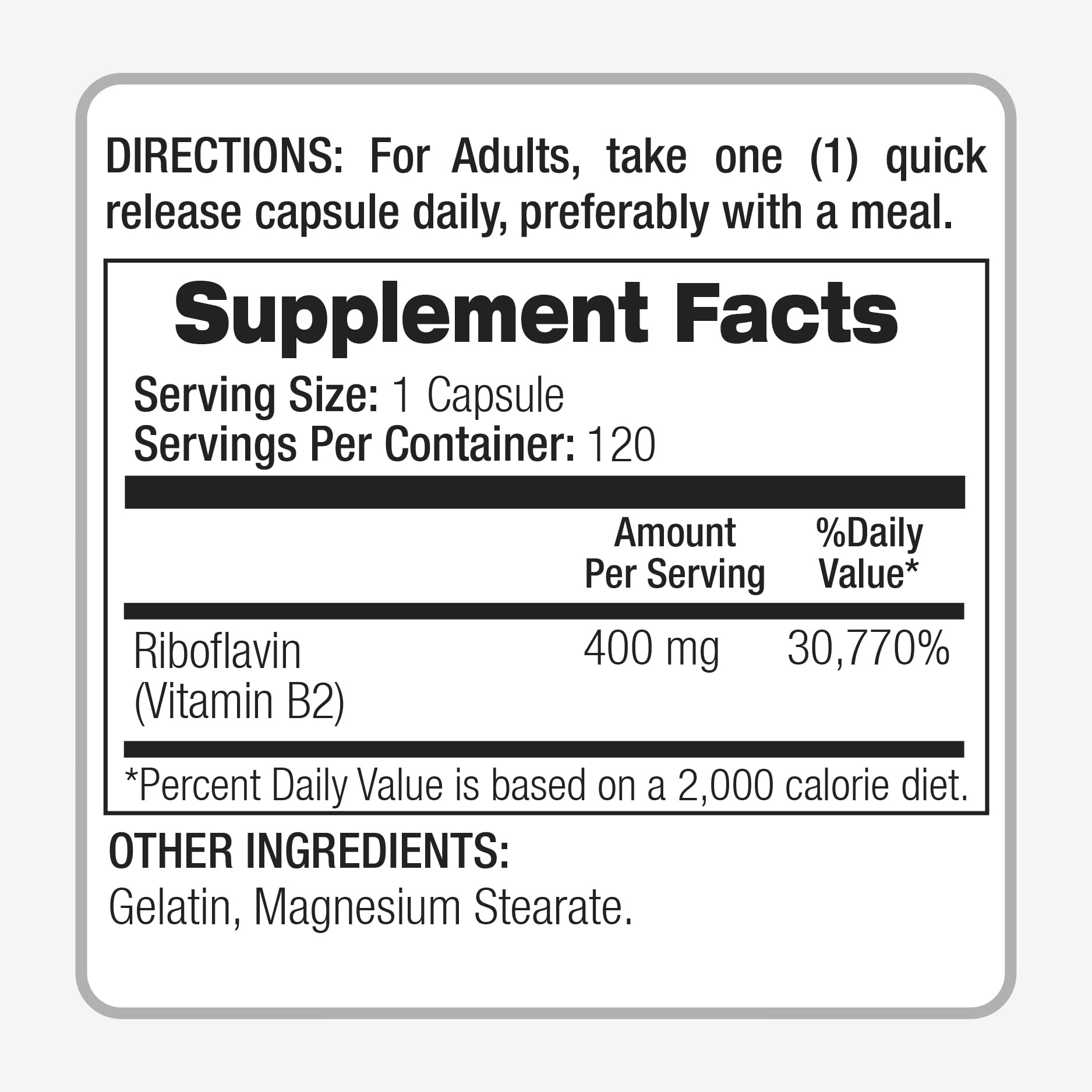 FITO MEDIC'S Vitamin B2 migraine support supplement bottle back view with warnings