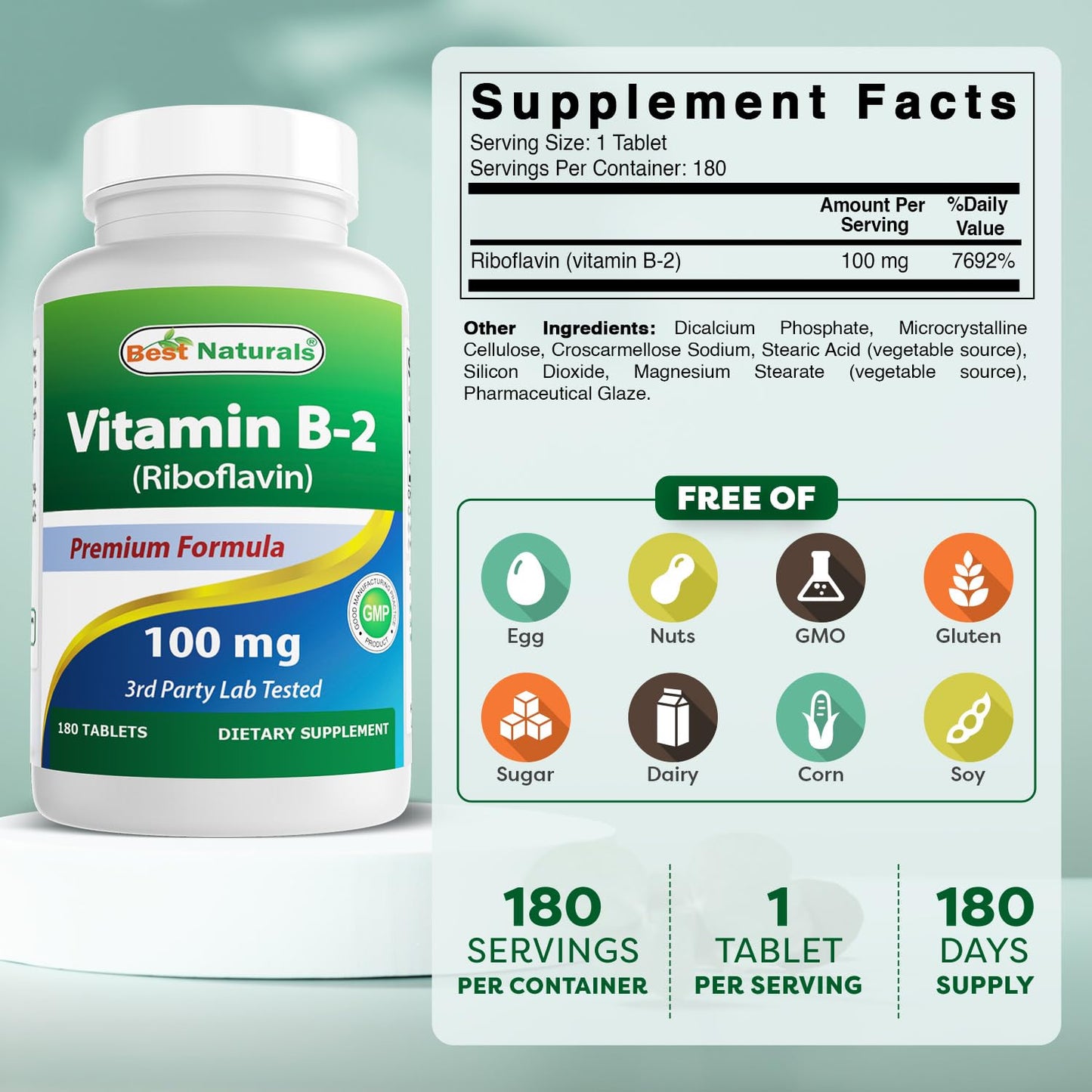 Best Naturals Riboflavin supplement facts panel and clean ingredients list