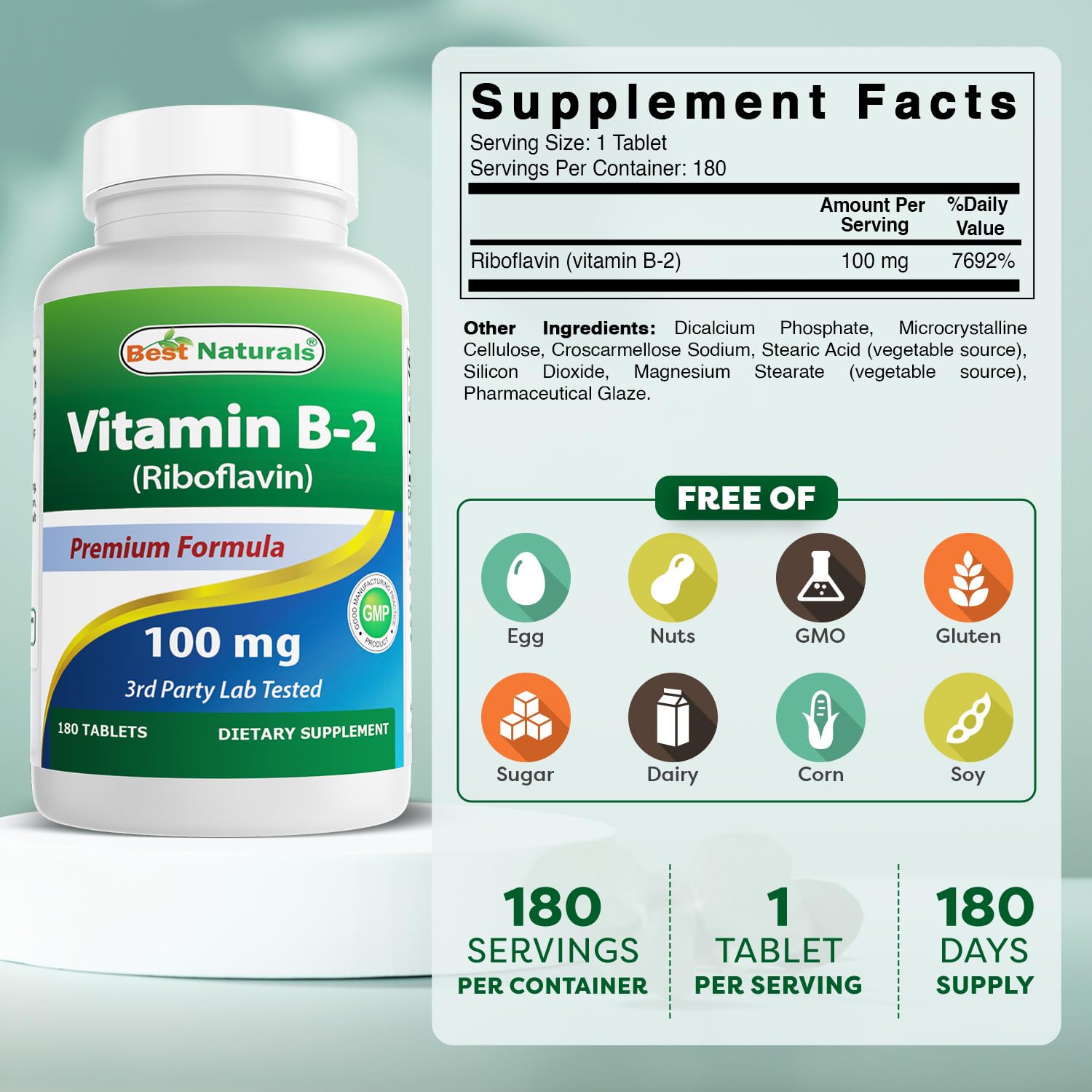 Best Naturals Riboflavin supplement facts panel and clean ingredients list