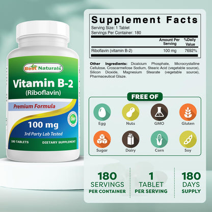 Best Naturals Riboflavin supplement facts panel and clean ingredients list