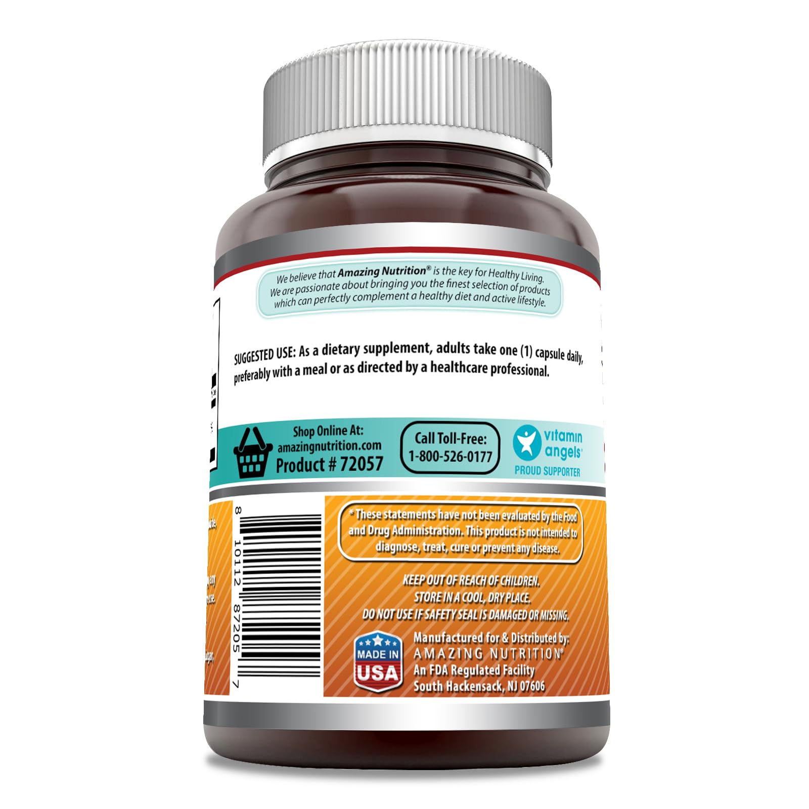 Amazing Formulas Vitamin B2 dietary supplement side view highlighting the clean non-GMO label information.