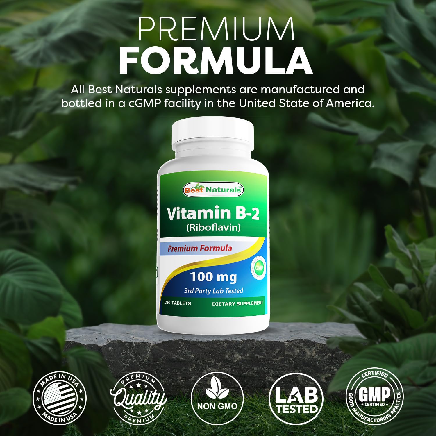 Premium non GMO gluten free Vitamin B2 capsule lifestyle display