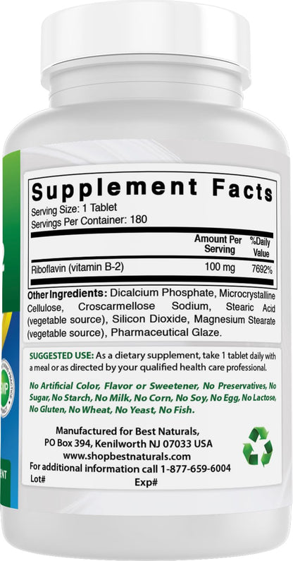 Imported Best Naturals Vitamin B2 one hundred twenty count bottle base