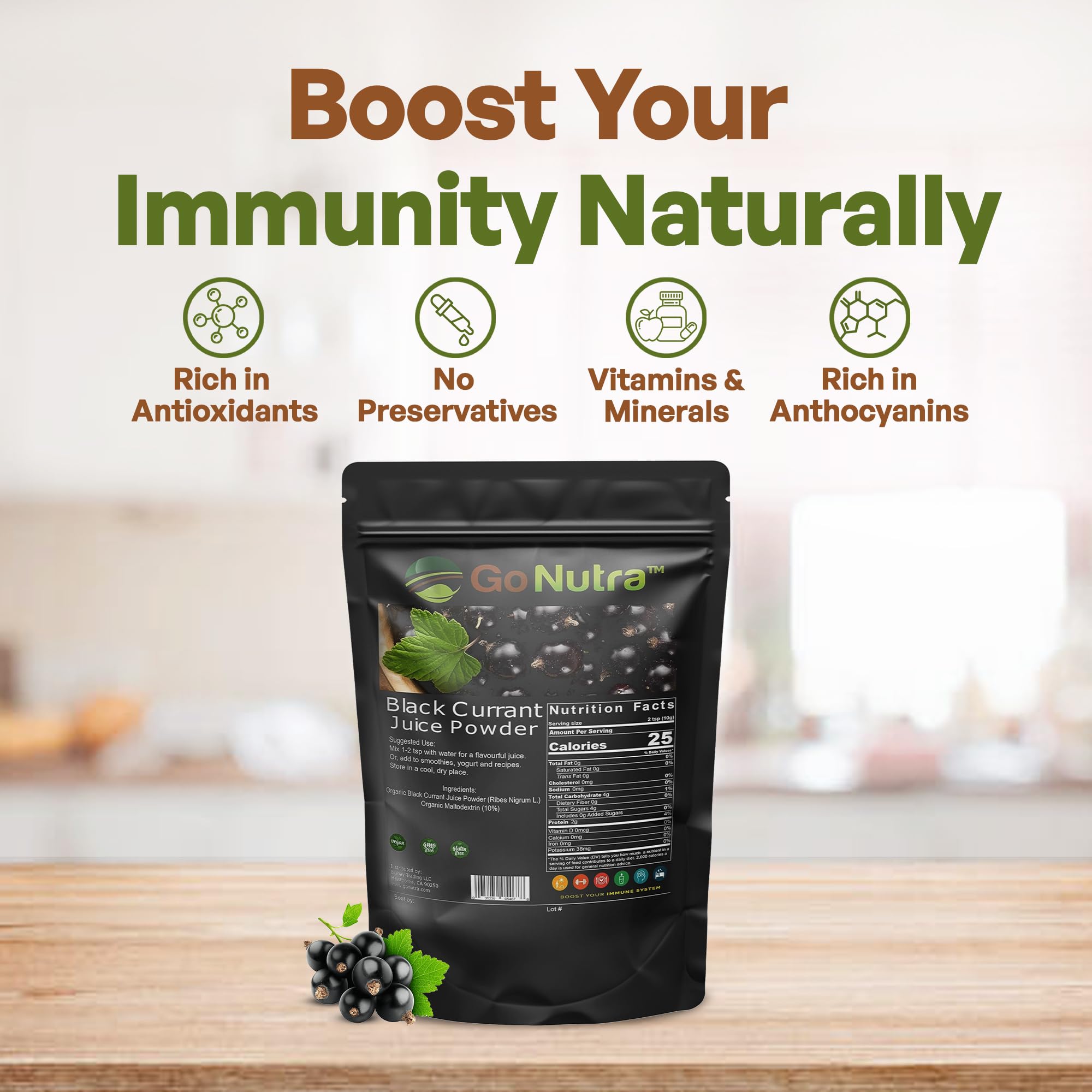Go Nutra Ribes Nigrum powder nutritional information label