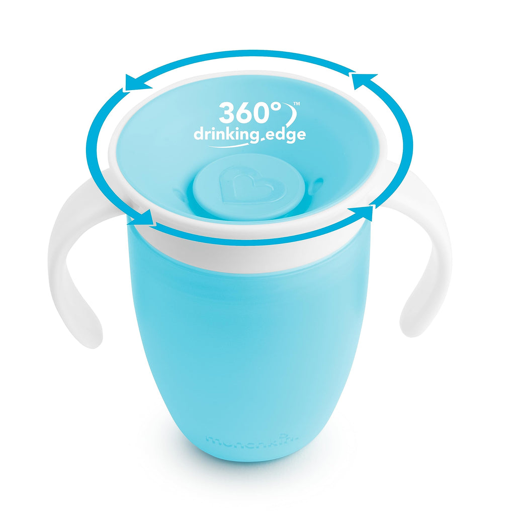 Disassembled parts of the easy to clean Munchkin Miracle 360 trainer cup showing the silicone valve.