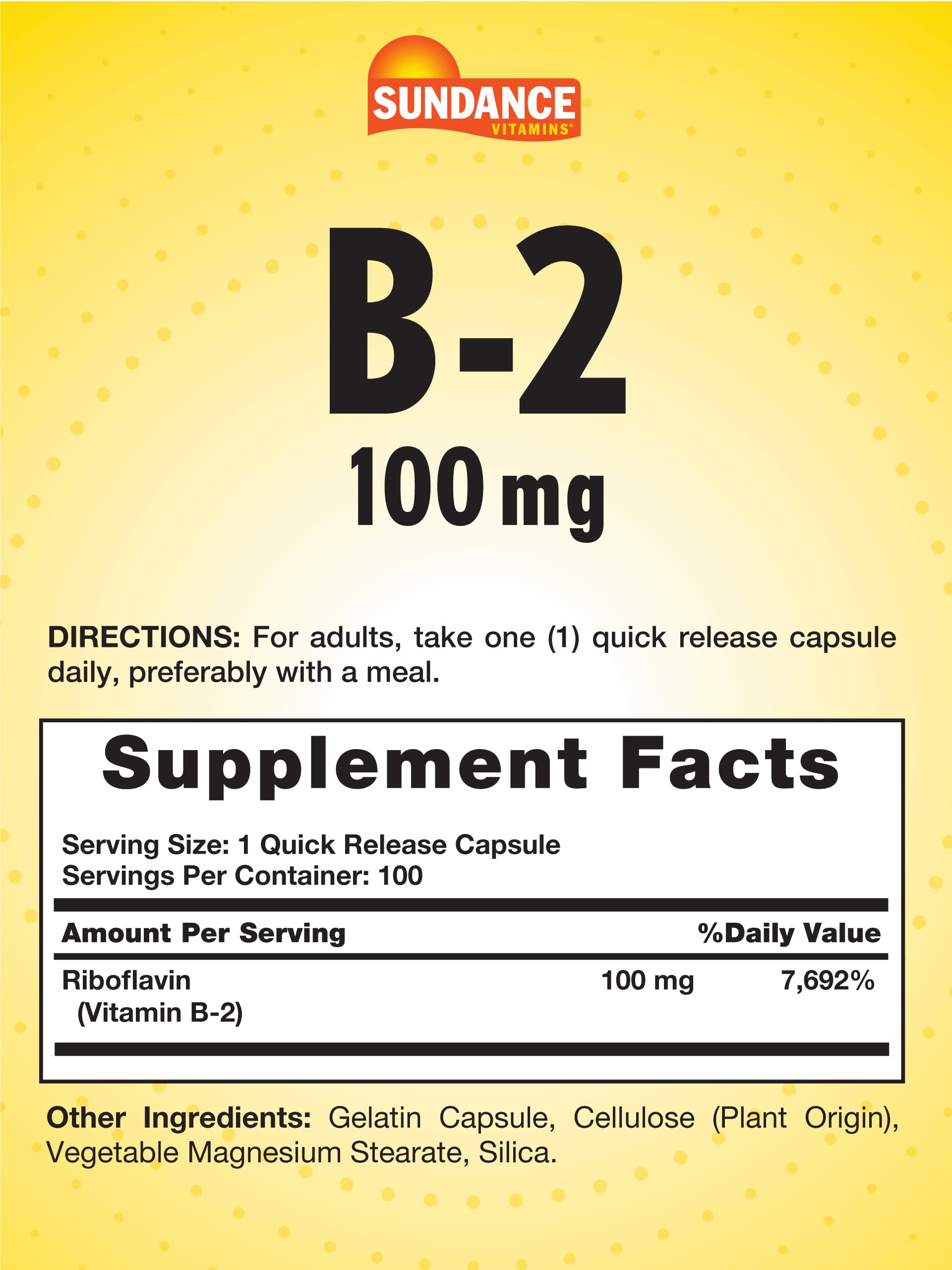 Sundance Riboflavin essential B vitamin capsules packaging details