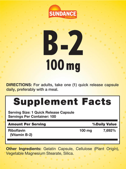 Sundance Riboflavin essential B vitamin capsules packaging details