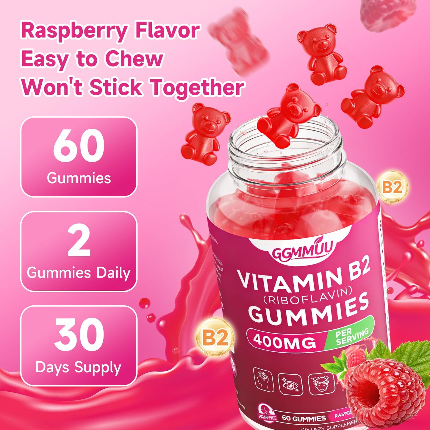 Close up view of the chewable plant based pectin Riboflavin gummies showing their texture