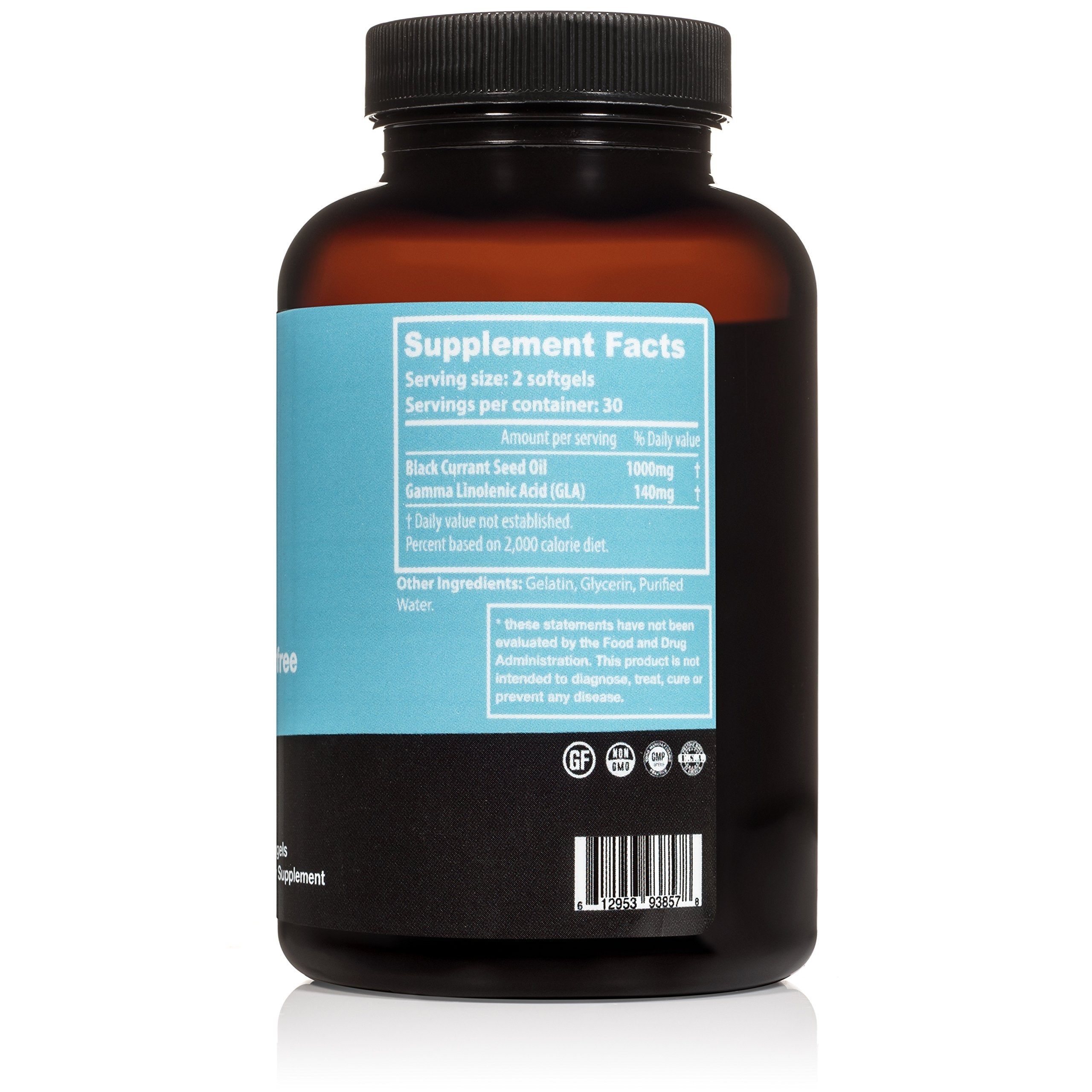 Close up of Athelas Black Currant Oil supplement label details