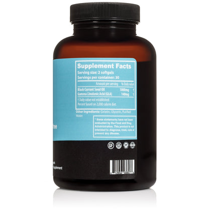 Close up of Athelas Black Currant Oil supplement label details