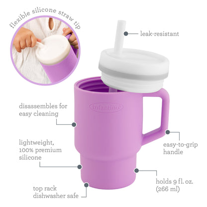 Toddler using Infantino My 1st Tumbler with easy grip handle