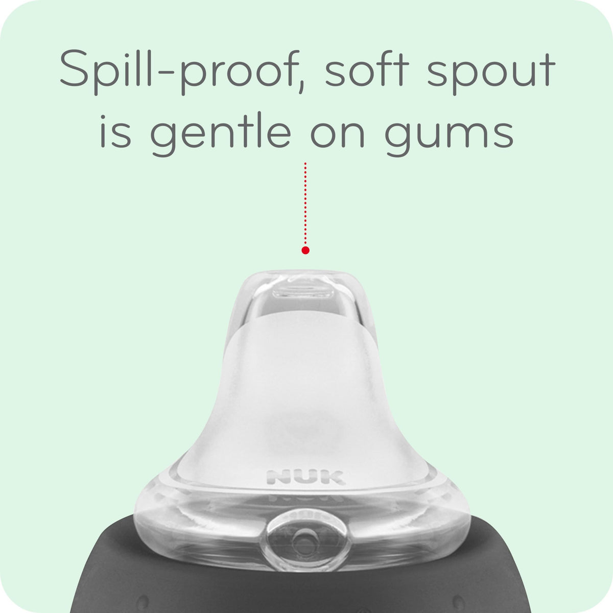 NUK ten ounce baby training cup disassembled to display the anti-colic air vent mechanism.