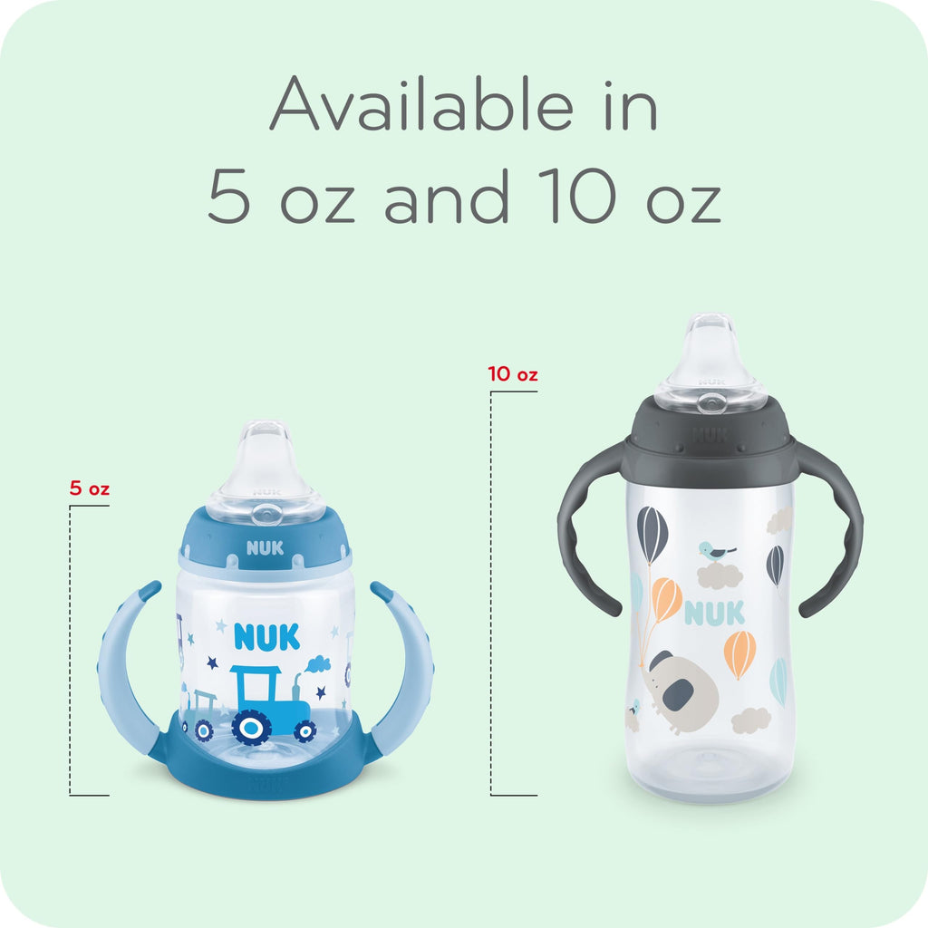 Packaging view of the authentic USA imported NUK learner sippy cup two count set.