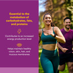 Natural Factors Vitamin B2 100 mg supplement bottle side panel listing energy metabolism benefits