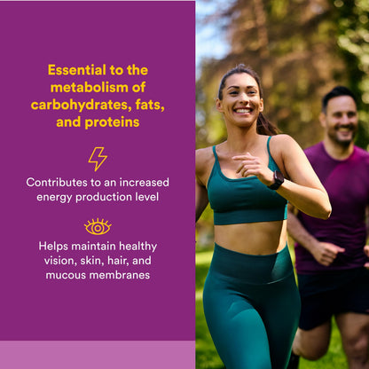 Natural Factors Vitamin B2 100 mg supplement bottle side panel listing energy metabolism benefits