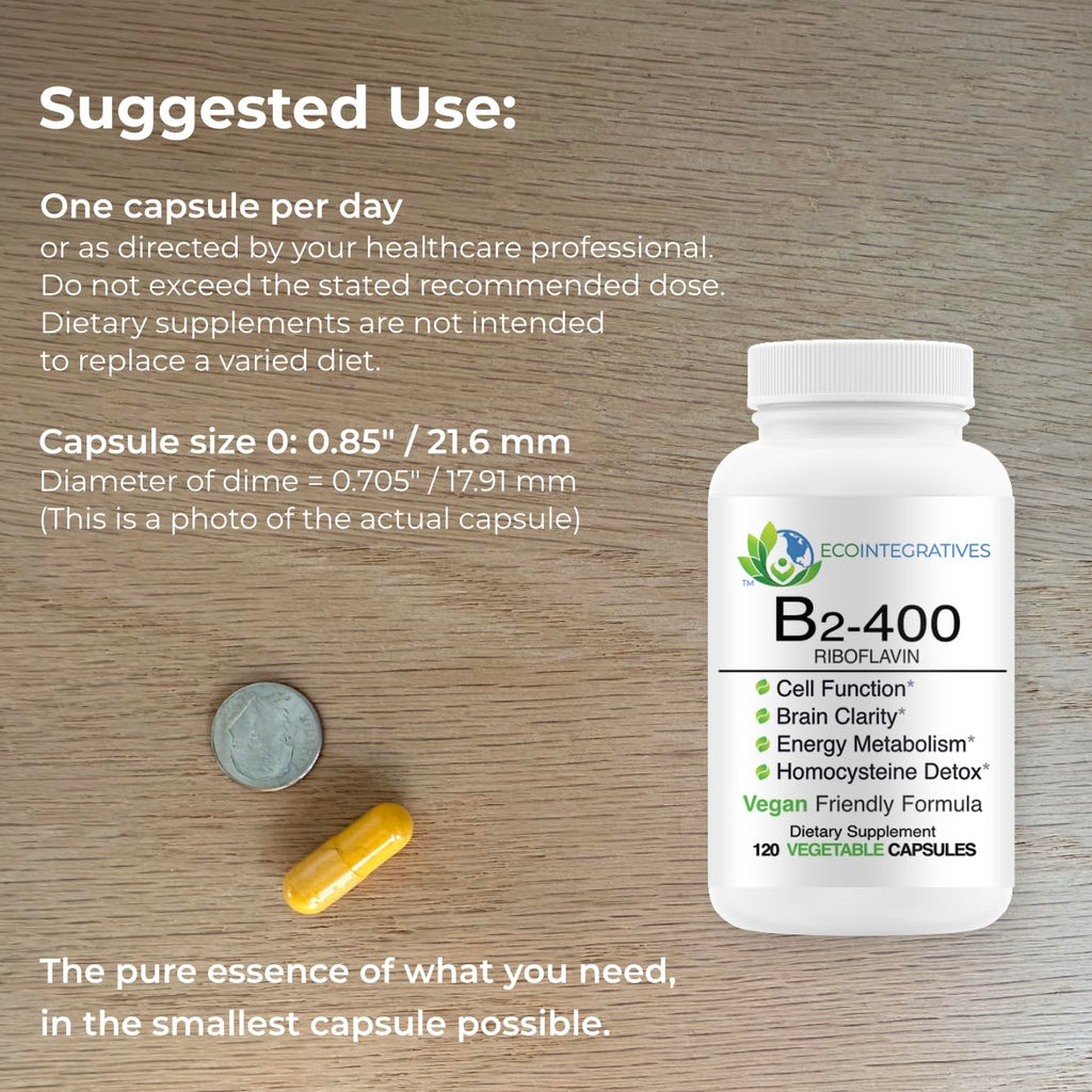 EcoIntegratives high strength riboflavin 120 vegetarian capsules side view highlighting energy support.