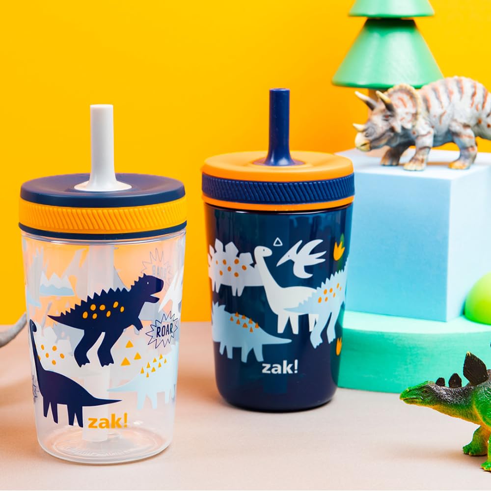 Zak Designs 15 Ounce 2 Pack kids tumblers in DinoRoar and Zaksaurus prints