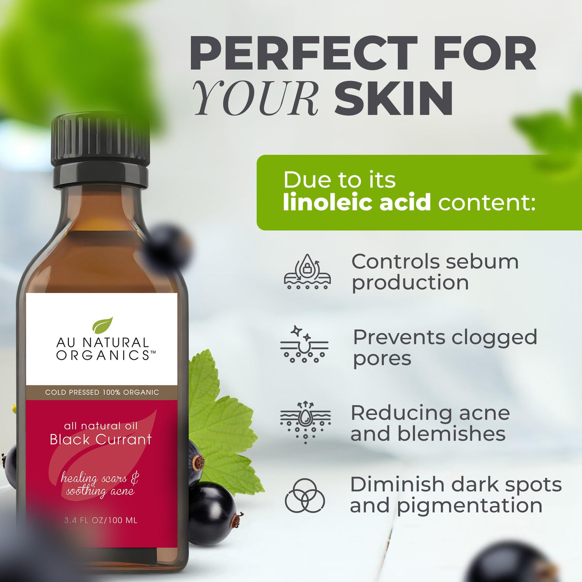Au Natural Organics black currant seed oil packaging label details