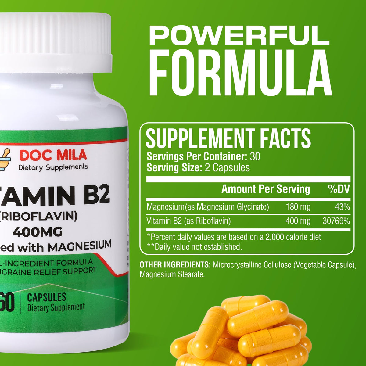 Doc Mila neurological support capsules ingredient label showing magnesium content