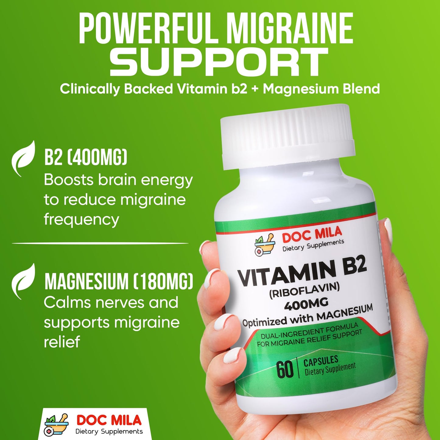 Authentic USA imported Doc Mila Vitamin B2 60 vegan capsules packaging