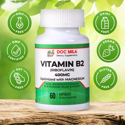 Doc Mila non-GMO gluten-free vegan vitamin B2 capsules dietary details
