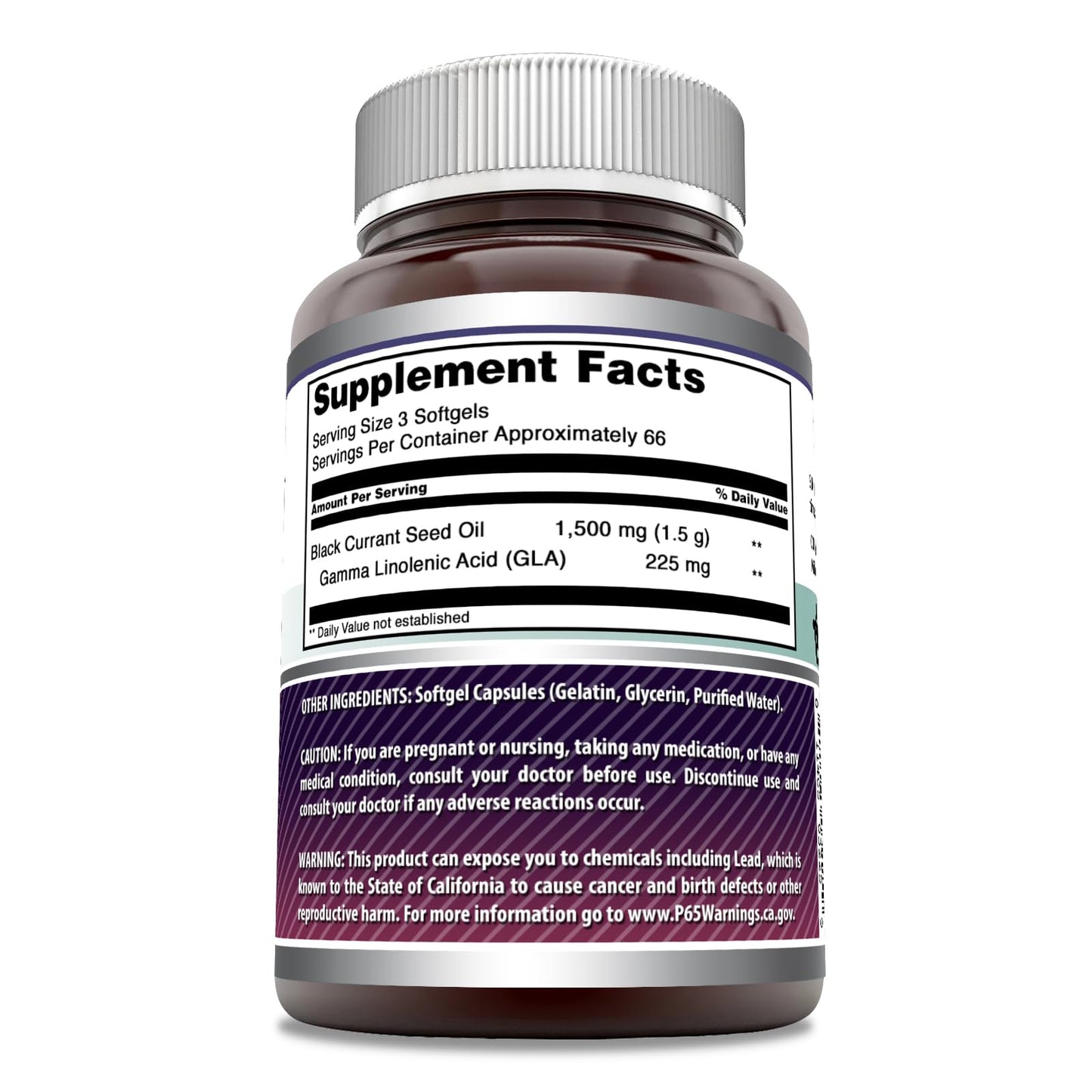 Close up of Amazing Formulas Black Currant Oil supplement facts