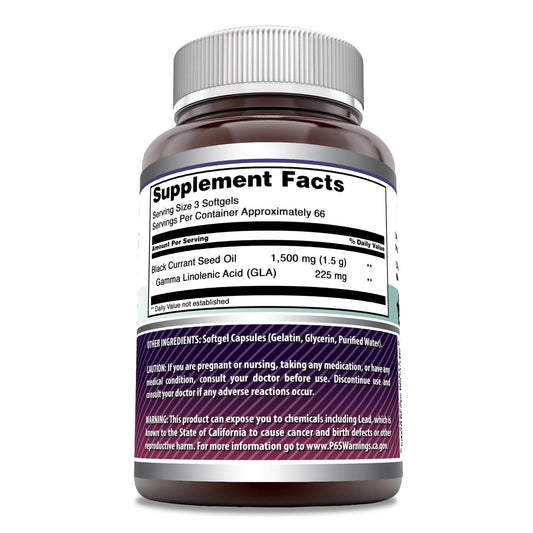 Close up of Amazing Formulas Black Currant Oil supplement facts
