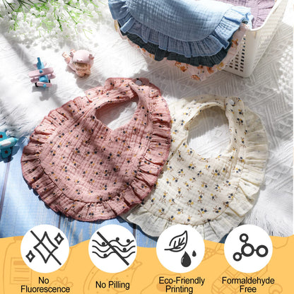 Folded Mepase muslin baby bibs demonstrating compact size