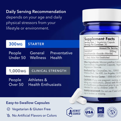 Tru Niagen nicotinamide riboside anti aging supplement nutritional information label side view