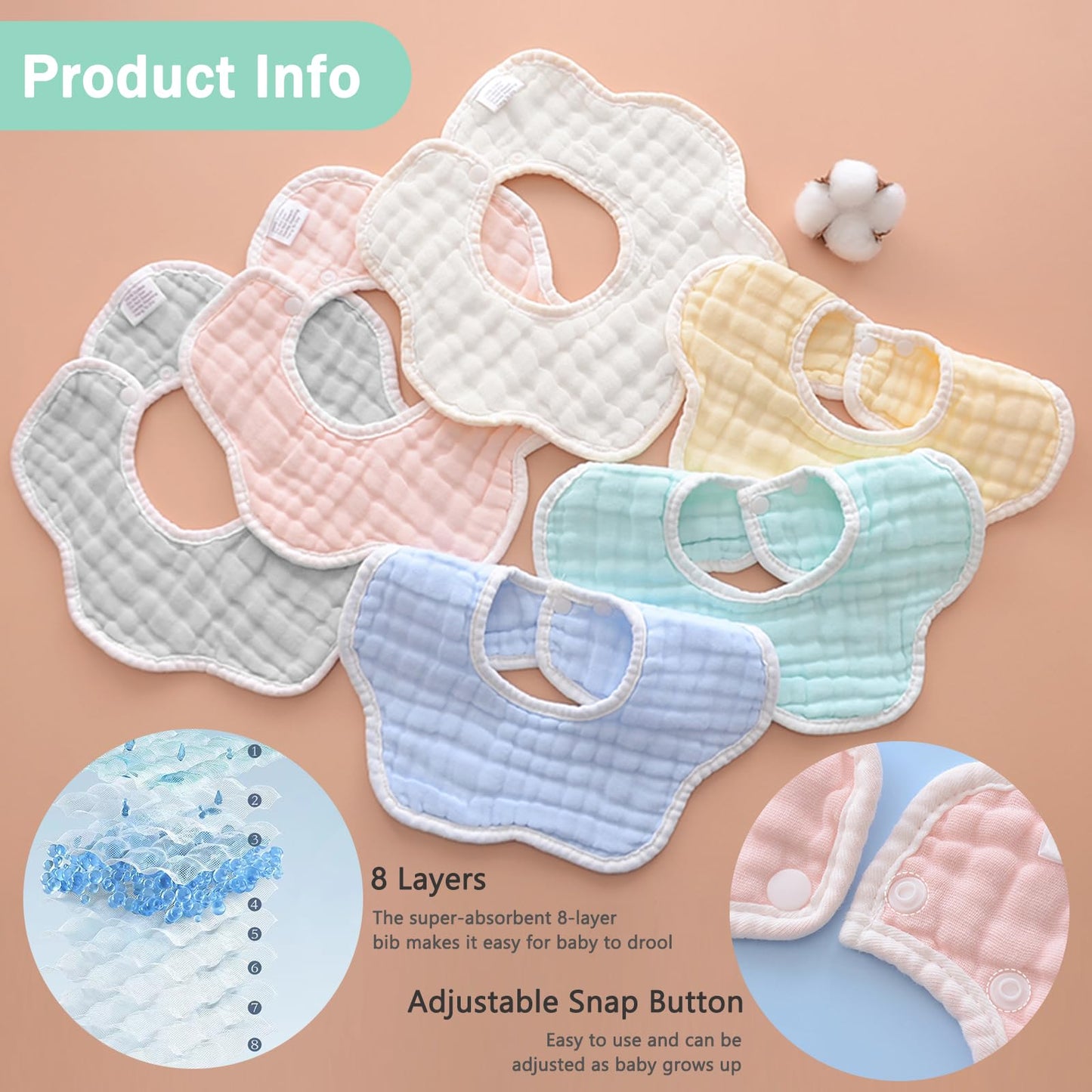 Adjustable snap button detail on MUSBUY baby bib