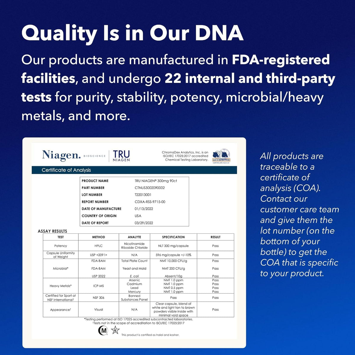 Tru Niagen patented NAD booster capsules for muscle recovery and healthy aging