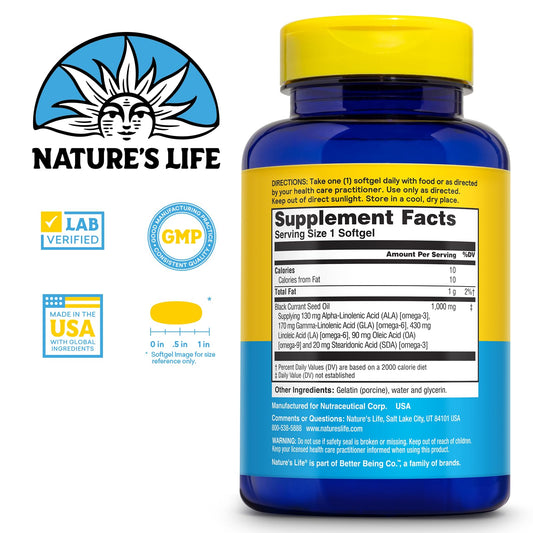 Nature's Life Black Currant Seed Oil 1000mg nutritional supplement facts label