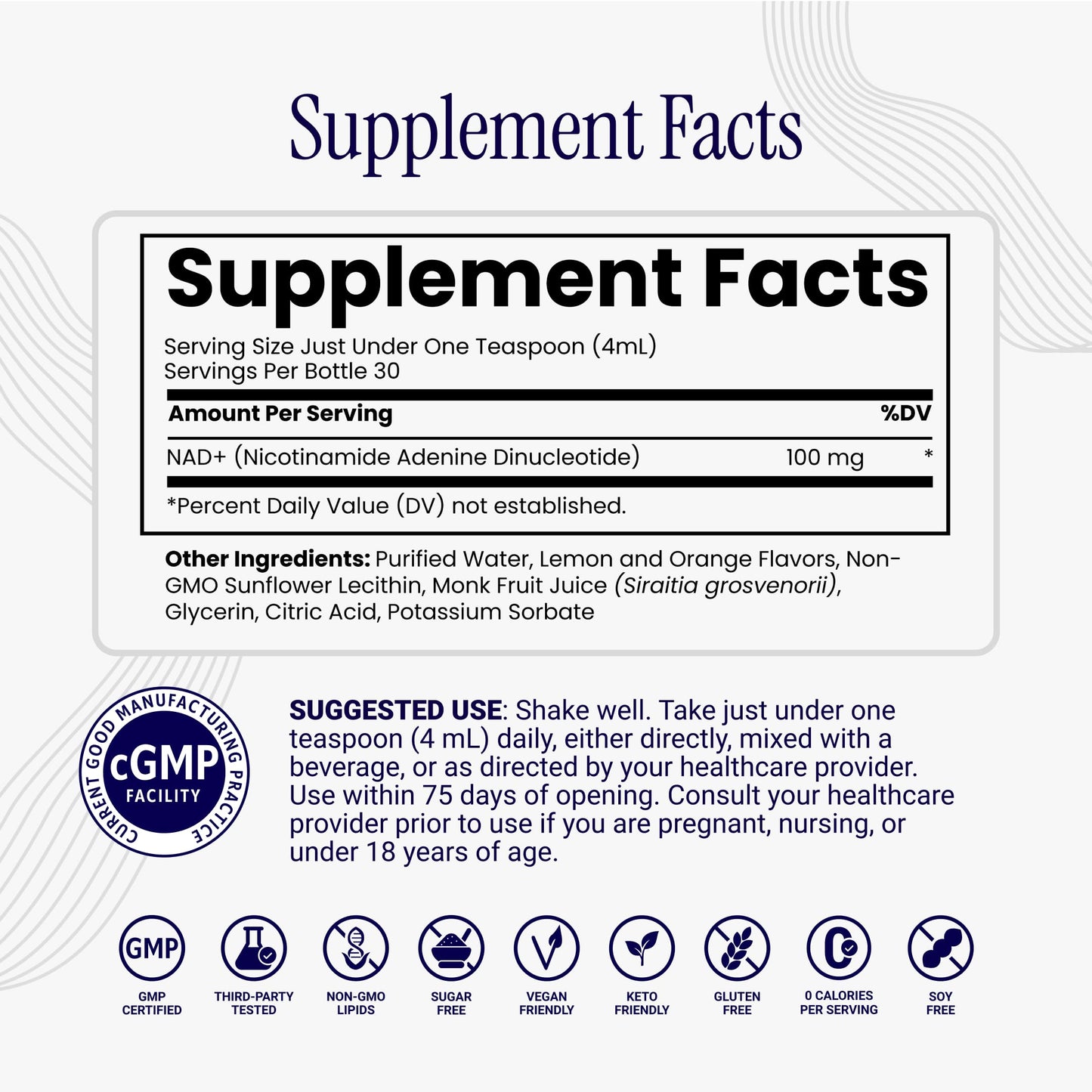 Authentic USA imported Rho Nutrition Liposomal NAD plus liquid showing dropper application