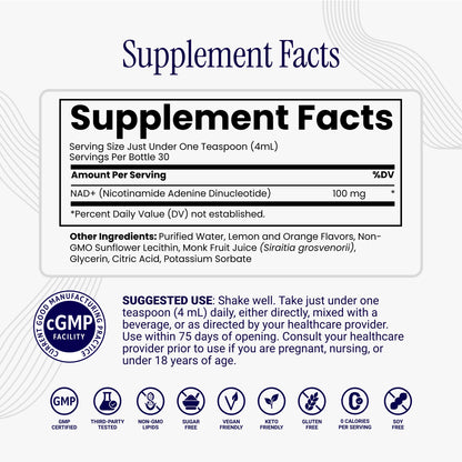 Authentic USA imported Rho Nutrition Liposomal NAD plus liquid showing dropper application