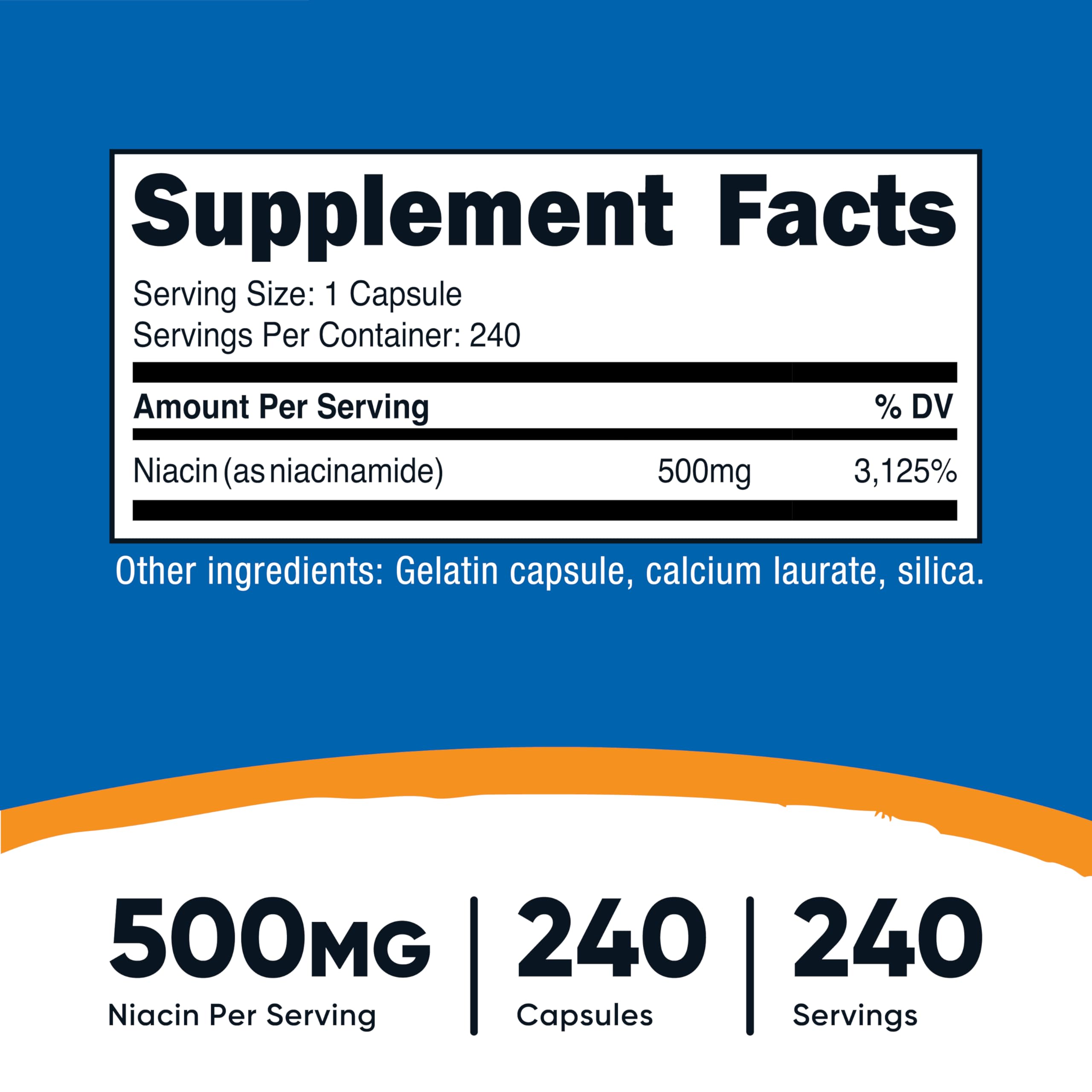 Nutricost Niacinamide 500mg flush free dietary supplement supplement facts label view