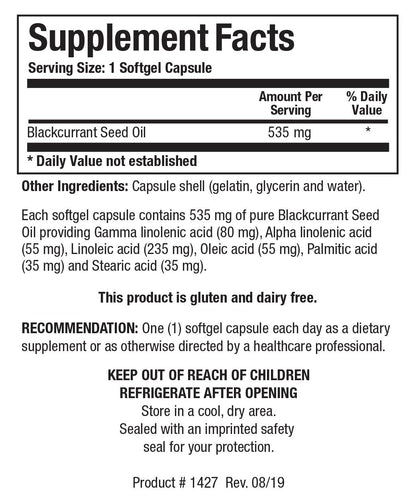 Biotics Research Blackcurrant Seed Oil 60 count supplement facts