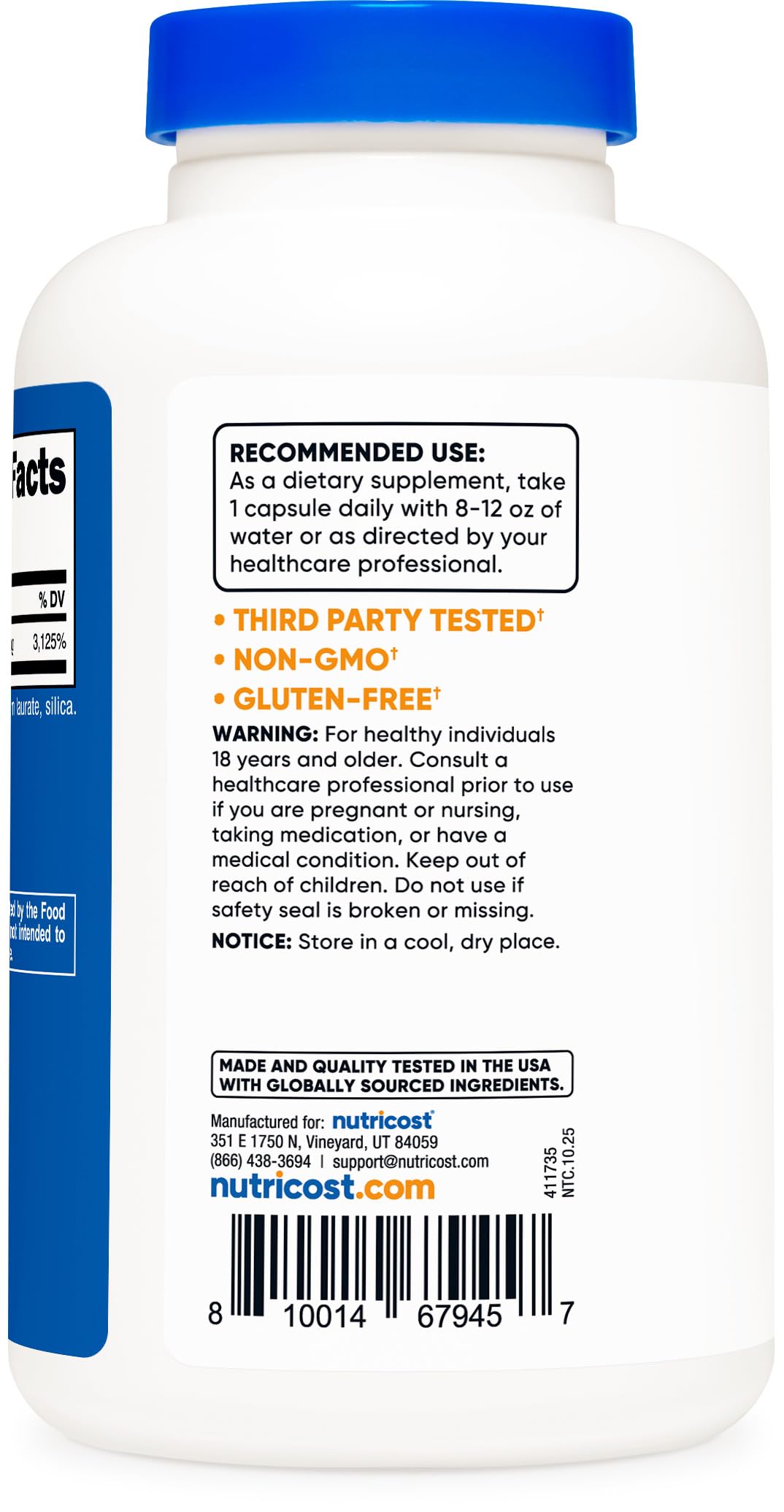 Nutricost Vitamin B3 non GMO and gluten free capsules packaging overview
